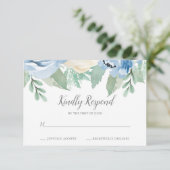 Dusty Blue Waterverf Floral Wedding RSVP-kaart RSVP Kaartje (Staand voorkant)