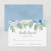 Dusty Blue Waterverf Floral Wedding RSVP-kaart RSVP Kaartje (Voorkant / Achterkant)