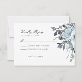 Dusty Blue Waterverf Floral Wedding RSVP-kaart RSVP Kaartje