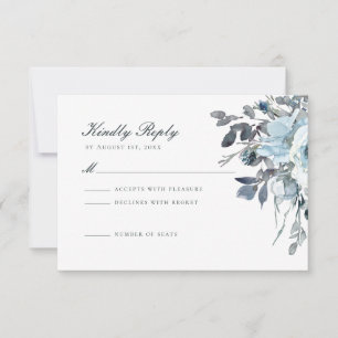Dusty Blue Waterverf Floral Wedding RSVP-kaart RSVP Kaartje