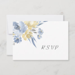 Dusty Blue Waterverf Floral Wedding RSVP Kaartje