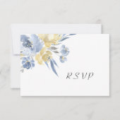 Dusty Blue Waterverf Floral Wedding RSVP Kaartje (Voorkant)