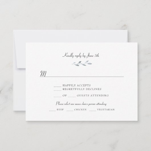 Dusty Blue Waterverf Floral Wedding RSVP Kaartje (Achterkant)