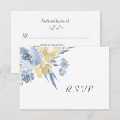 Dusty Blue Waterverf Floral Wedding RSVP Kaartje (Voorkant / Achterkant)