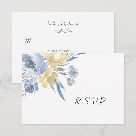 Dusty Blue Waterverf Floral Wedding RSVP Kaartje (Voorkant / Achterkant)