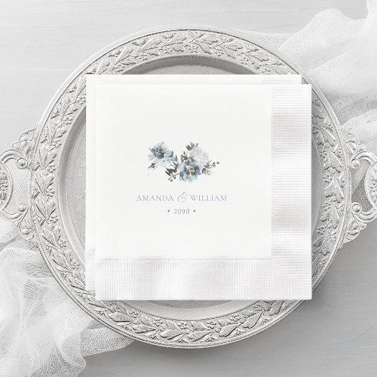 Dusty Blue Waterverf Floral Wedding Servet