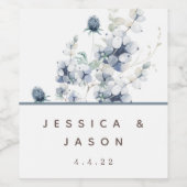 Dusty Blue Waterverf Floral Wedding Wine Labels Wijn Etiket (Enkel label)