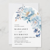 Dusty Blue Waterverf Floral Winter Arch Wedding Kaart (Voorkant)