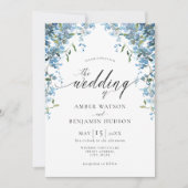 Dusty Blue Waterverf Floral Wisteria Wedding Inv Kaart (Voorkant)