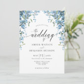 Dusty Blue Waterverf Floral Wisteria Wedding Inv Kaart (Staand voorkant)