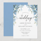Dusty Blue Waterverf Floral Wisteria Wedding Inv Kaart (Voorkant / Achterkant)