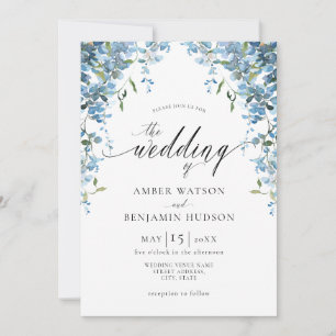 Dusty Blue Waterverf Floral Wisteria Wedding Kaart