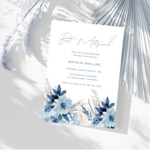 Dusty Blue Waterverf Florals Bat Mitzvah Kaart