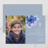 Dusty Blue Waterverf Flower Fotobevestiging Bedankkaart (Voorkant / Achterkant)