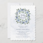  Dusty Blue Waterverf Flowers | Baby Shower Kaart (Voorkant)