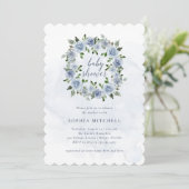  Dusty Blue Waterverf Flowers | Baby Shower Kaart (Staand voorkant)