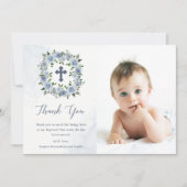  Dusty Blue Waterverf Flowers | Baptisme Bedankkaart (Voorkant)