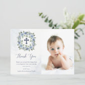  Dusty Blue Waterverf Flowers | Baptisme Bedankkaart (Staand voorkant)