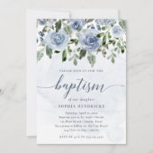 Dusty Blue Waterverf Flowers | Baptisme Kaart (Voorkant)