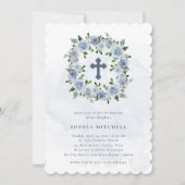  Dusty Blue Waterverf Flowers | Baptisme Kaart (Voorkant)