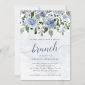 Dusty Blue Waterverf Flowers Bridal Brunch Kaart (Voorkant)