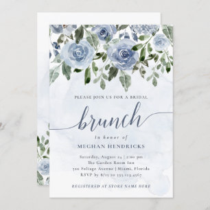  Dusty Blue Waterverf Flowers Bridal Brunch Kaart