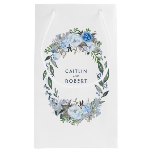 Dusty Blue Waterverf Flowers Bruiloft Klein Cadeauzakje (Achterkant)