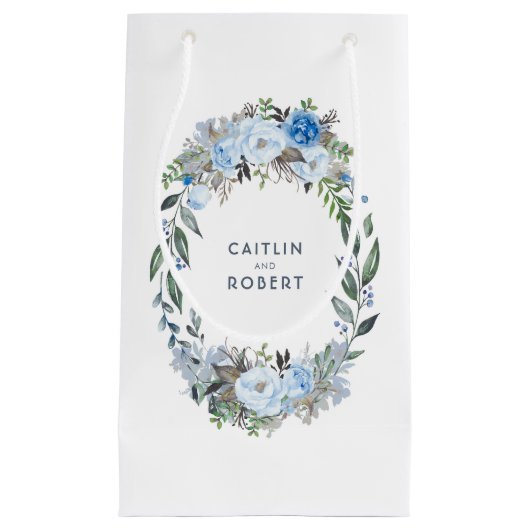 Dusty Blue Waterverf Flowers Bruiloft Klein Cadeauzakje (Voorkant)