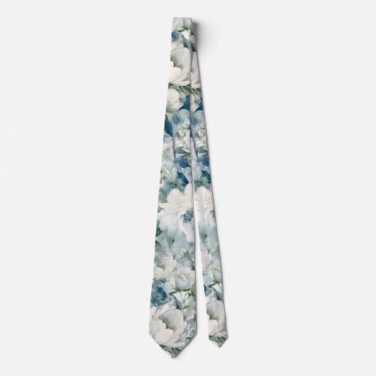 Dusty Blue Waterverf Flowers Bruiloft Stropdas (Voorkant)