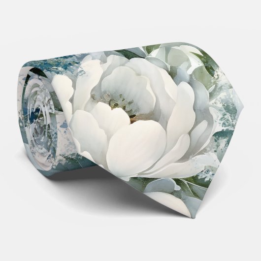 Dusty Blue Waterverf Flowers Bruiloft Stropdas (Opgerold)