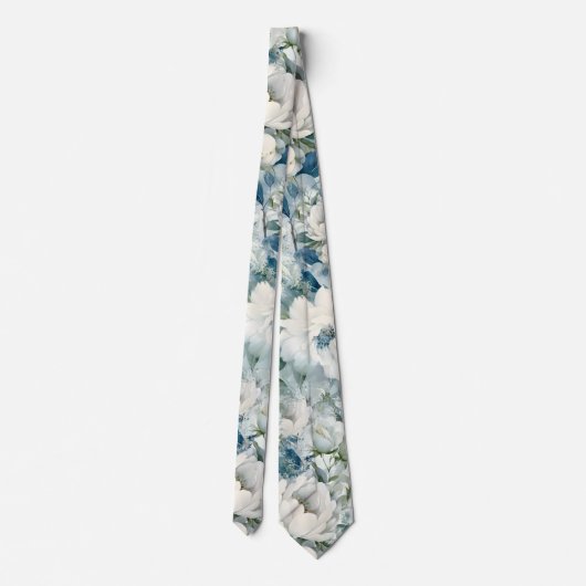 Dusty Blue Waterverf Flowers Bruiloft Stropdas (Achterkant)