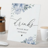 Dusty Blue waterverf Flowers drinken Sign Reclamebord Met Voetstuk (Insitu)