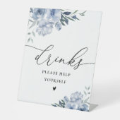 Dusty Blue waterverf Flowers drinken Sign Reclamebord Met Voetstuk (Voorkant)