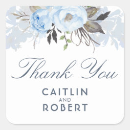 Dusty Blue Waterverf Flowers Elegant Bedankt Vierkante Sticker