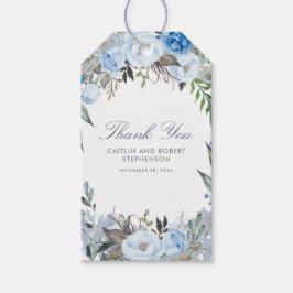Dusty Blue Waterverf Flowers Elegant Cadeaulabel