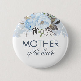 Dusty Blue Waterverf Flowers Elegante bruiloft Ronde Button 5,7 Cm