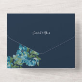 Dusty Blue Waterverf Flowers op marine All In One Uitnodiging (Achterkant)