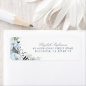 Dusty Blue Waterverf Flowers Romantische bruiloft Etiket (Insitu)