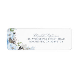 Dusty Blue Waterverf Flowers Romantische bruiloft Etiket