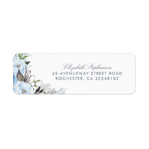 Dusty Blue Waterverf Flowers Romantische bruiloft Etiket