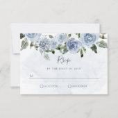 Dusty Blue Waterverf Flowers RSVP Kaartje (Voorkant)