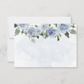  Dusty Blue Waterverf Flowers RSVP Kaartje (Achterkant)