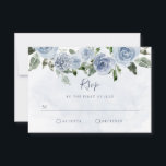 Dusty Blue Waterverf Flowers RSVP Kaartje<br><div class="desc">Deze mooie reactiekaarten zijn voorzien van een  boeket van stoffige blauwe waterverf bloemen,  een stijlvolle blauwe waterverf was en trendy script typografie. Een mooie bloem die coördineert met onze stoffige blauwe florale uitnodigingen voor je Bat Mitzvah,  vrijgezellenfeest,  baby shower en andere speciale gelegenheden.</div>
