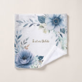 Dusty Blue Waterverf Flowers Silver Elegant Bad Handdoek (Wasdoekje)
