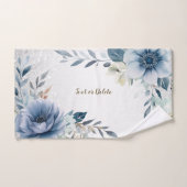 Dusty Blue Waterverf Flowers Silver Elegant Bad Handdoek (Handdoek)