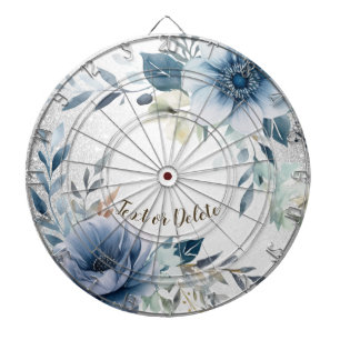 Dusty Blue Waterverf Flowers Silver Elegant Dartbord