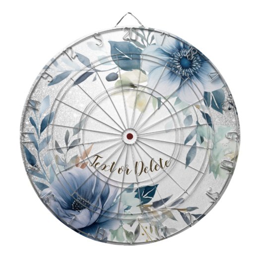 Dusty Blue Waterverf Flowers Silver Elegant Dartbord (Voorkant)