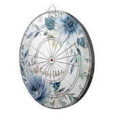 Dusty Blue Waterverf Flowers Silver Elegant Dartbord (Voorkant Rechts)