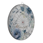 Dusty Blue Waterverf Flowers Silver Elegant Dartbord (Voorkant Links)