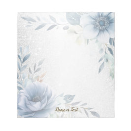 Dusty Blue Waterverf Flowers Silver Elegant Notitieblok